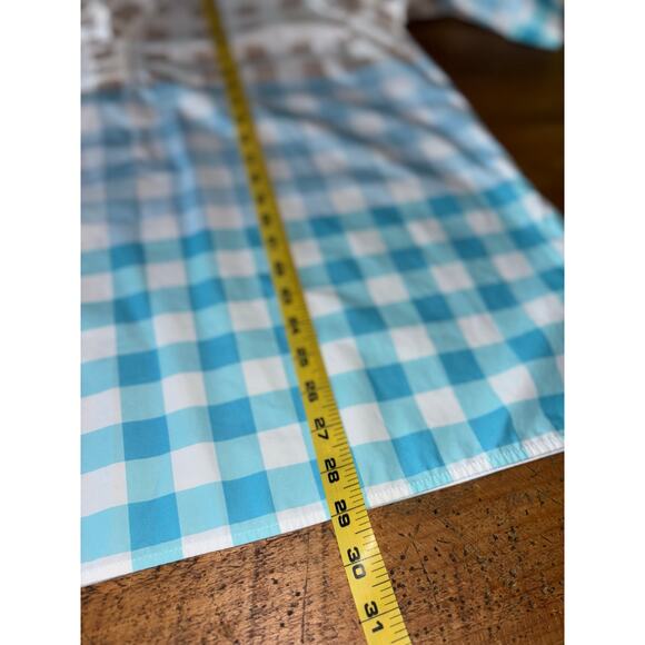 Womens Ming Wang Ruffled Cotton Gingham Blouse Blue‎ Tan 3/4 Sleeve Size XL - Picture 8 of 8